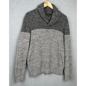 Express Mens Shawl Collar Sweater Gray Colorblock Cotton Size L